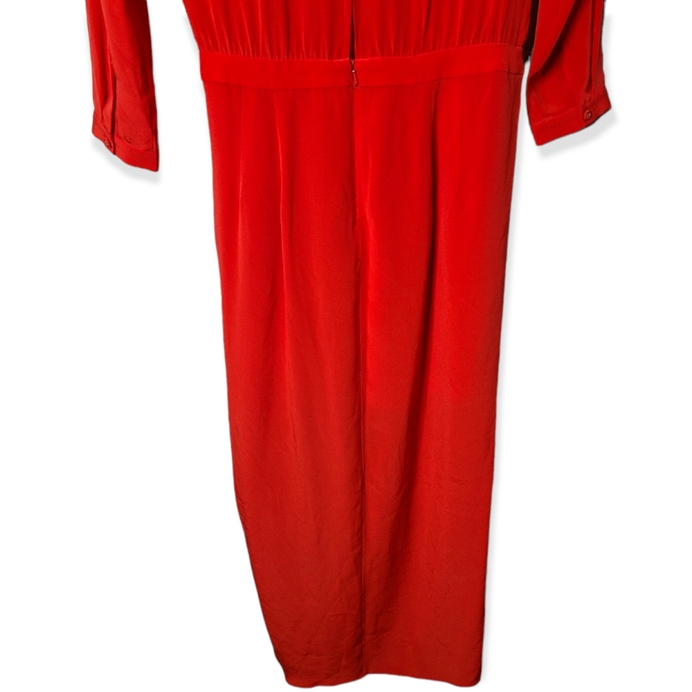 MICHELLE MASON Obi Tomato Red Silk Lace Wrap Drape Dress - Picture 6 of 8